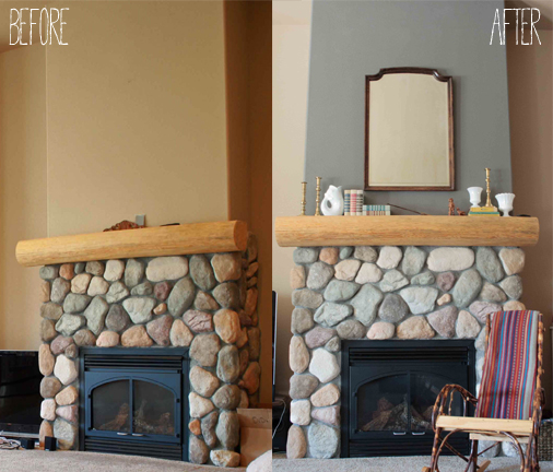 before and after fireplace paint